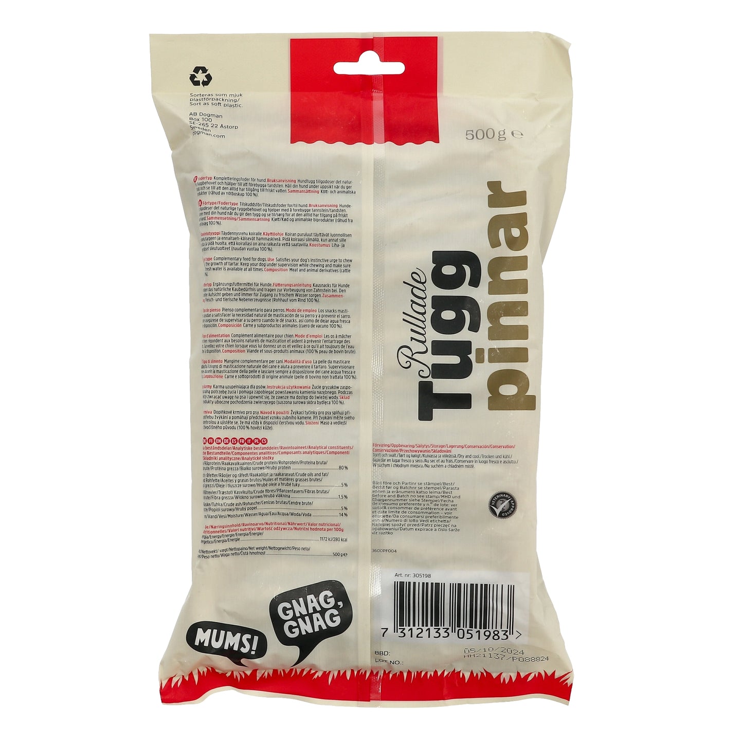 Dogman Tuggpinnar Rullade – 100-pack Nöthud Brun 12,5 cm